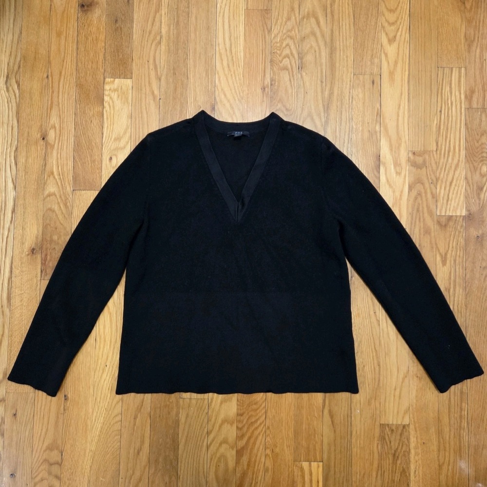 COS Women's Black Wool Blend V-Neck Long Sleeve Knit Sweater Minimalist Size M